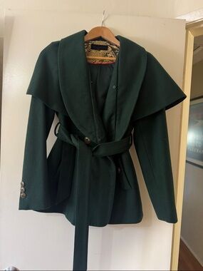 Steve Madden Dark Green Wrap Belted Pea Coat